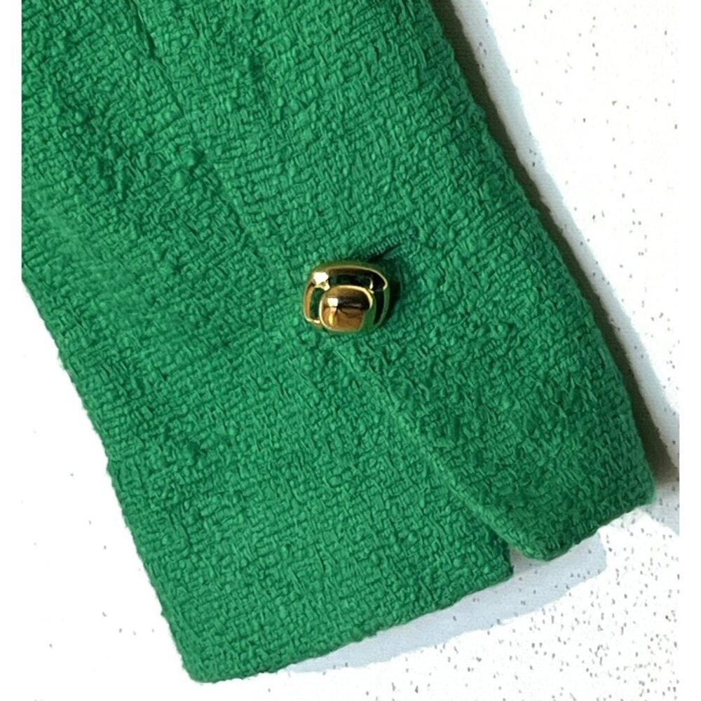 ZARA Green Textured Tweed Gold Button Cropped Jacket Blazer - Picture 11 of 12